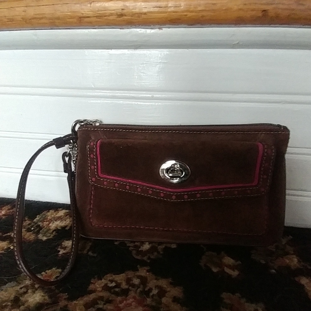 Coach brown suede wristlet